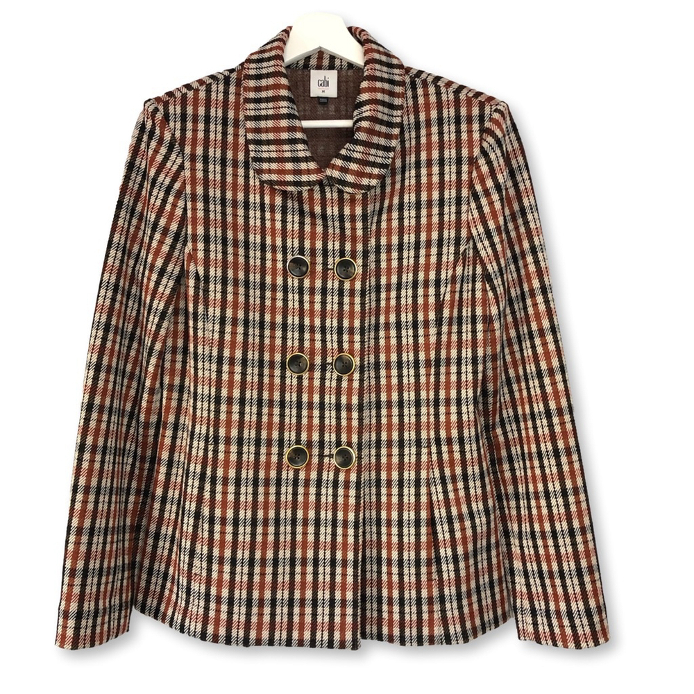 Cabi Jazzy Jacket Toffee Plaid Blazer Brown Black Medium